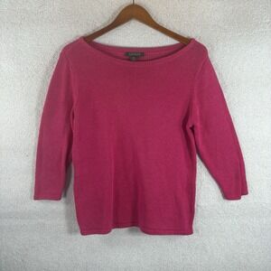Ralph Lauren Pink 100% Cotton‎ Knit Thick Sweater 3/4 Sleeve LARGE Barbiecore